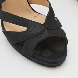 مملوكة مسبقًا Jimmy Choo Black Glitter Suede Cutout Collar Open Toe Sandals Size 38.5