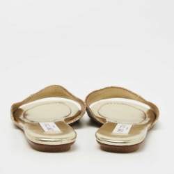 Pre Owned Jimmy Choo Gold Lame Fabric Slide Flats Size 38