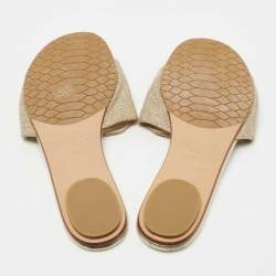 Pre Owned Jimmy Choo Gold Lame Fabric Slide Flats Size 38