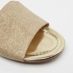 Pre Owned Jimmy Choo Gold Lame Fabric Slide Flats Size 38
