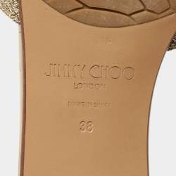 Pre Owned Jimmy Choo Gold Lame Fabric Slide Flats Size 38