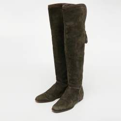 Jimmy Choo Green Suede and  Leather Knee Length Boots Size 38