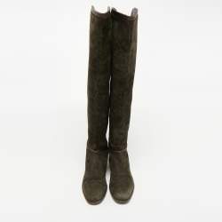 Jimmy Choo Green Suede and  Leather Knee Length Boots Size 38