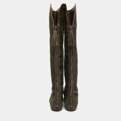 Jimmy Choo Green Suede and  Leather Knee Length Boots Size 38