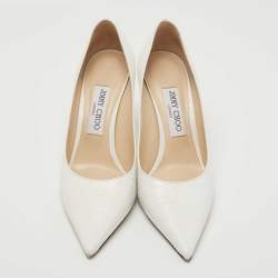 Pre Owned Jimmy Choo White Croc Embossed Leather Love Pumps Size 38