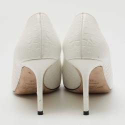 Pre Owned Jimmy Choo White Croc Embossed Leather Love Pumps Size 38