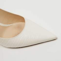 Pre Owned Jimmy Choo White Croc Embossed Leather Love Pumps Size 38