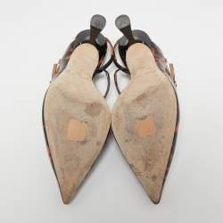 Pre Owned Jimmy Choo Black/Orange Animal Print Patent Leather Ray Slingback Pumps Size 37.5