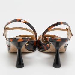 Pre Owned Jimmy Choo Black/Orange Animal Print Patent Leather Ray Slingback Pumps Size 37.5