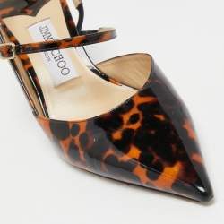Pre Owned Jimmy Choo Black/Orange Animal Print Patent Leather Ray Slingback Pumps Size 37.5