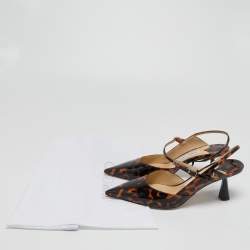 Pre Owned Jimmy Choo Black/Orange Animal Print Patent Leather Ray Slingback Pumps Size 37.5