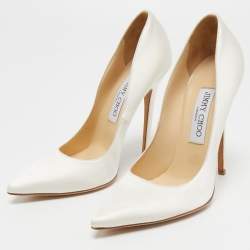 Pre Owned Jimmy Choo White Satin Romy Pumps Size 37