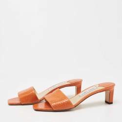 Pre Owned Jimmy Choo Orange Snakeskin K-Slide Sandals Size 37 