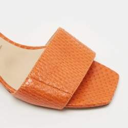 Pre Owned Jimmy Choo Orange Snakeskin K-Slide Sandals Size 37 