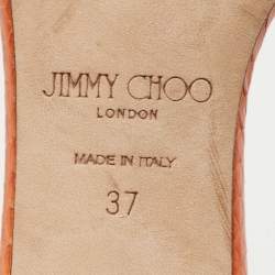 Pre Owned Jimmy Choo Orange Snakeskin K-Slide Sandals Size 37 