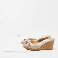 Pre Owned Jimmy Choo Beige Nubuck Leather Prima Cork Wedge Sandals Size 40
