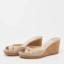 Pre Owned Jimmy Choo Beige Nubuck Leather Prima Cork Wedge Sandals Size 40