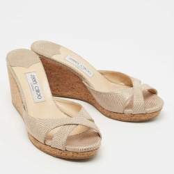 Pre Owned Jimmy Choo Beige Nubuck Leather Prima Cork Wedge Sandals Size 40