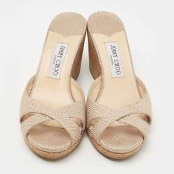 Pre Owned Jimmy Choo Beige Nubuck Leather Prima Cork Wedge Sandals Size 40