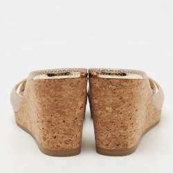 Pre Owned Jimmy Choo Beige Nubuck Leather Prima Cork Wedge Sandals Size 40