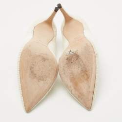 Pre Owned Jimmy Choo White Patent and Fabric Pointed Toe Pumps Size 38