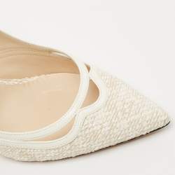 Pre Owned Jimmy Choo White Patent and Fabric Pointed Toe Pumps Size 38