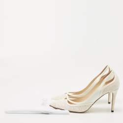 Pre Owned Jimmy Choo White Patent and Fabric Pointed Toe Pumps Size 38