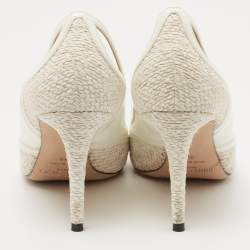 Pre Owned Jimmy Choo White Patent and Fabric Pointed Toe Pumps Size 38