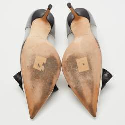 Pre Owned Jimmy Choo Black/Grey Mesh and Leather Bow Pointed Toe Pumps Size 39