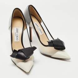 Pre Owned Jimmy Choo Black/Grey Mesh and Leather Bow Pointed Toe Pumps Size 39