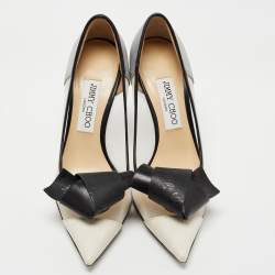 Pre Owned Jimmy Choo Black/Grey Mesh and Leather Bow Pointed Toe Pumps Size 39