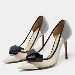 Pre Owned Jimmy Choo Black/Grey Mesh and Leather Bow Pointed Toe Pumps Size 39