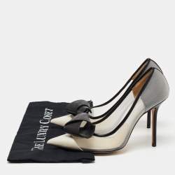 Pre Owned Jimmy Choo Black/Grey Mesh and Leather Bow Pointed Toe Pumps Size 39