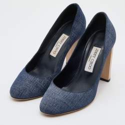 مملوكة مسبقًا Jimmy Choo Navy Blue Printed Suede Laria Block Heel Pumps Size 38