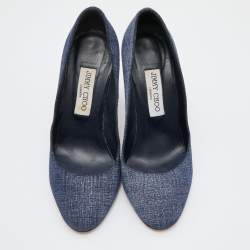مملوكة مسبقًا Jimmy Choo Navy Blue Printed Suede Laria Block Heel Pumps Size 38