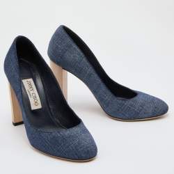 مملوكة مسبقًا Jimmy Choo Navy Blue Printed Suede Laria Block Heel Pumps Size 38