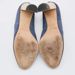 مملوكة مسبقًا Jimmy Choo Navy Blue Printed Suede Laria Block Heel Pumps Size 38