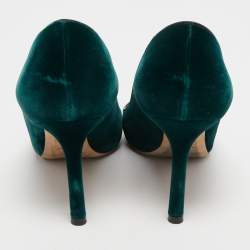 Pre Owned Jimmy Choo Dark Green Velvet Romy Pumps Size 35.5