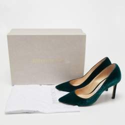 Pre Owned Jimmy Choo Dark Green Velvet Romy Pumps Size 35.5