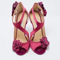Jimmy Choo Pink Satin and Python Vera Sandals Size 37