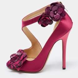 Jimmy Choo Pink Satin and Python Vera Sandals Size 37