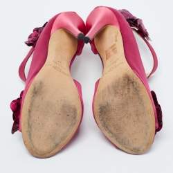 Jimmy Choo Pink Satin and Python Vera Sandals Size 37