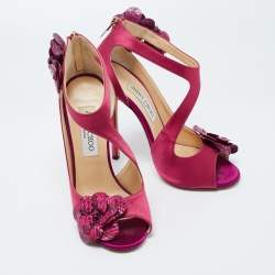 Jimmy Choo Pink Satin and Python Vera Sandals Size 37