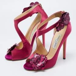 Jimmy Choo Pink Satin and Python Vera Sandals Size 37