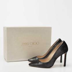 Pre Owned Jimmy Choo Dark Grey Metallic Velvet Romy Pumps Size 36