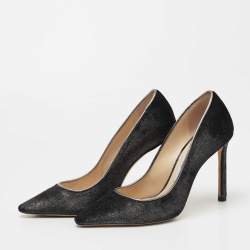Pre Owned Jimmy Choo Dark Grey Metallic Velvet Romy Pumps Size 36