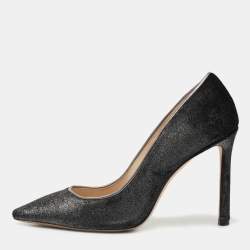 Pre Owned Jimmy Choo Dark Grey Metallic Velvet Romy Pumps Size 36