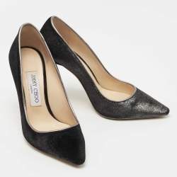 Pre Owned Jimmy Choo Dark Grey Metallic Velvet Romy Pumps Size 36