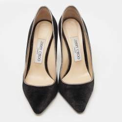 Pre Owned Jimmy Choo Dark Grey Metallic Velvet Romy Pumps Size 36
