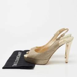 Pre Owned Jimmy Choo Gold Glitter Nova Peep Toe Slingback Sandals Size 41